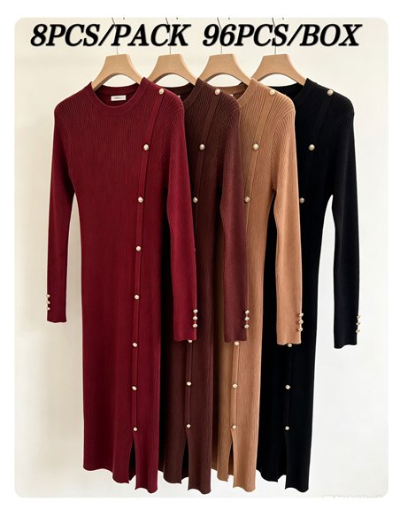 Vestido midi de punto canalé botones laterales
