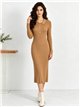 Vestido midi de punto canalé cuello polo