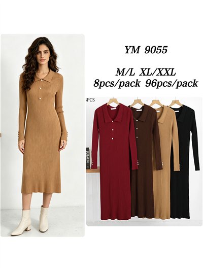 Vestido midi de punto canalé cuello polo 2