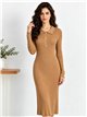 Vestido midi de punto canalé cuello polo