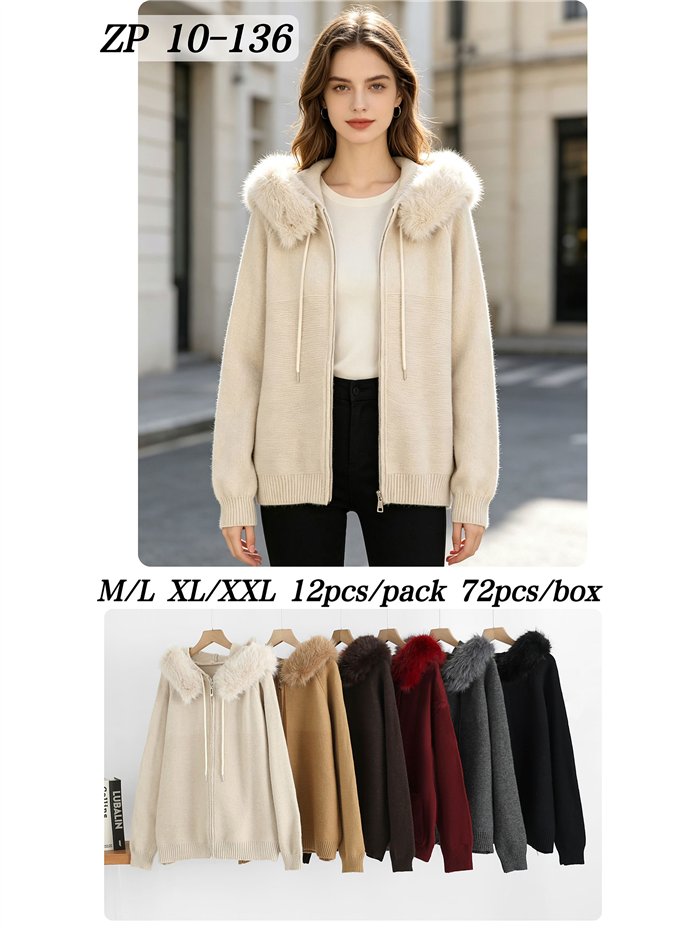 Chaqueta de punto capucha efecto pelo