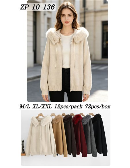 Chaqueta de punto capucha efecto pelo