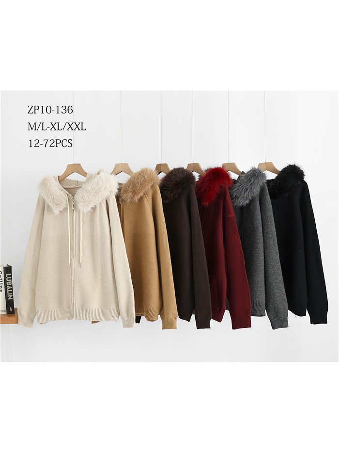 Chaqueta de punto capucha efecto pelo