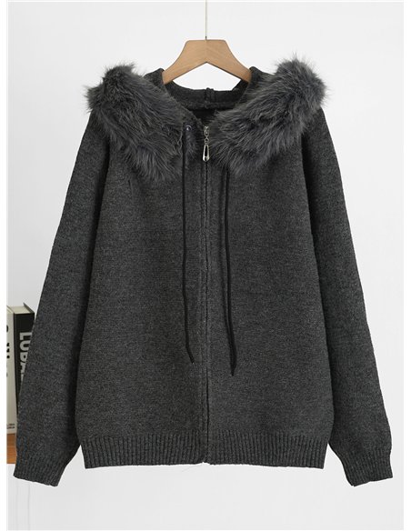 Chaqueta de punto capucha efecto pelo