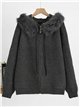 Chaqueta de punto capucha efecto pelo