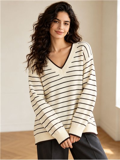Jersey amplio rayas cuello pico