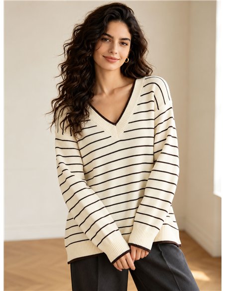 Jersey amplio rayas cuello pico