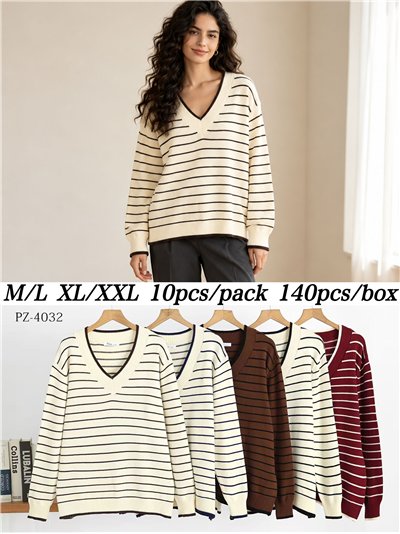 Jersey amplio rayas cuello pico 2