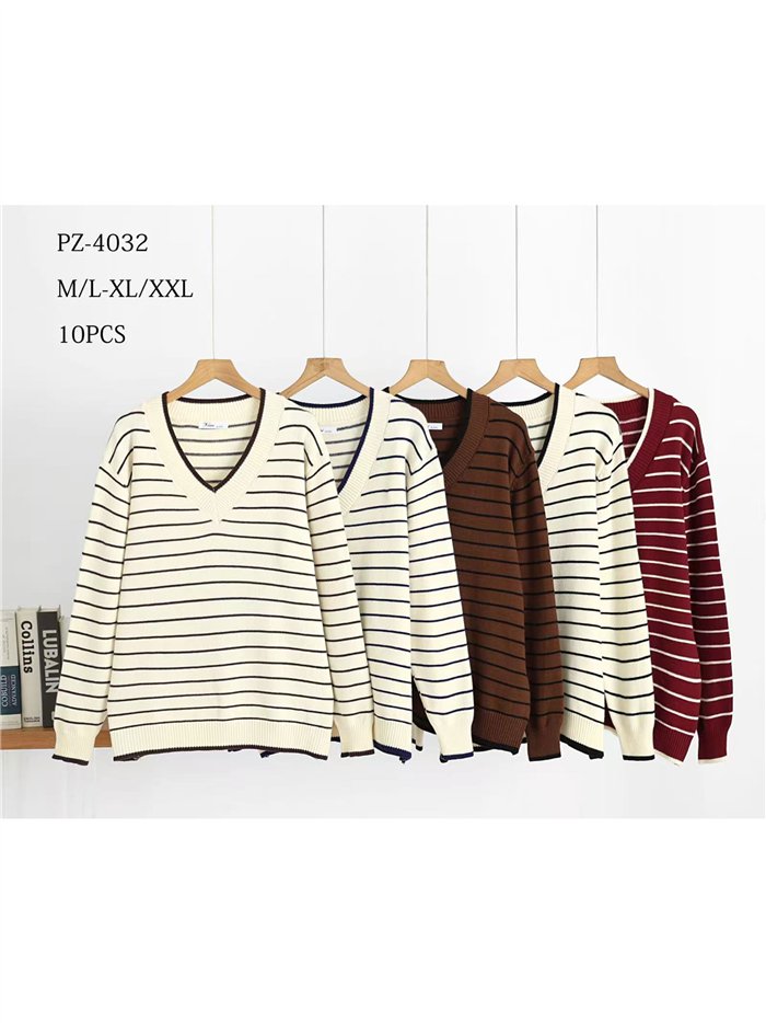 Jersey amplio rayas cuello pico