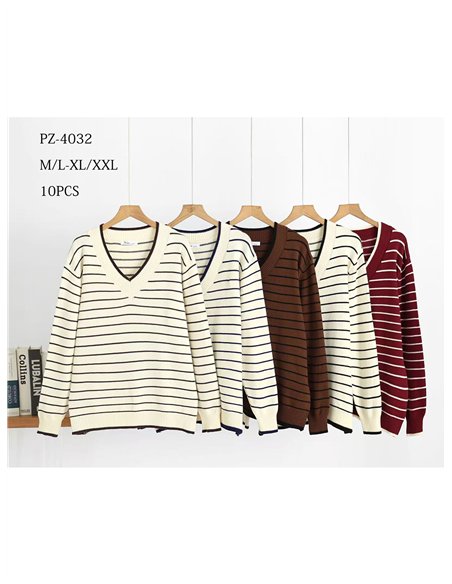 Jersey amplio rayas cuello pico
