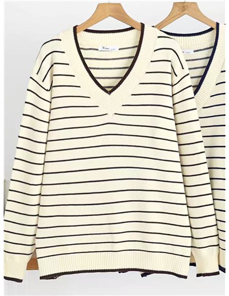 Jersey amplio rayas cuello pico