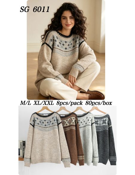 Pull en maille à bordure nordique | NS-SG6011 | Vente en gros