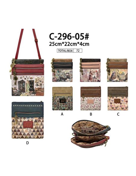 Borsa a tracolla verticale con stampa Sweet Candy e numerose tasche.