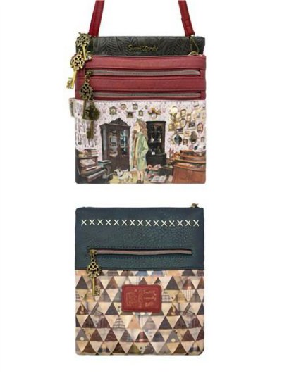 Borsa a tracolla verticale con stampa Sweet Candy e numerose tasche.