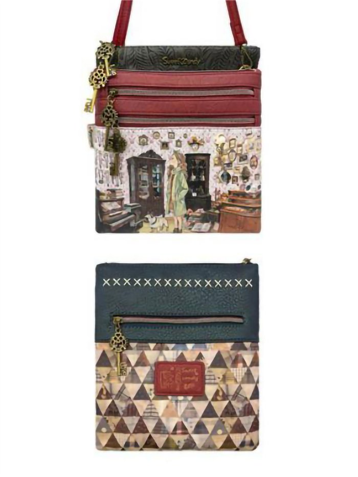 Borsa a tracolla verticale con stampa Sweet Candy e numerose tasche.