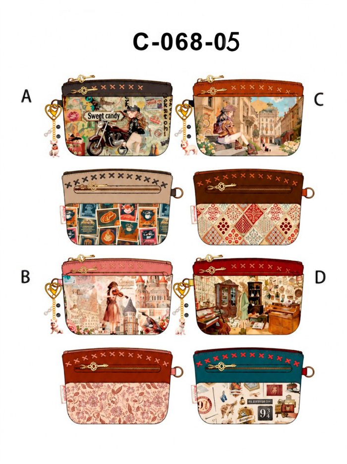 Monedero estampado Sweet Candy con cremallera y colgante