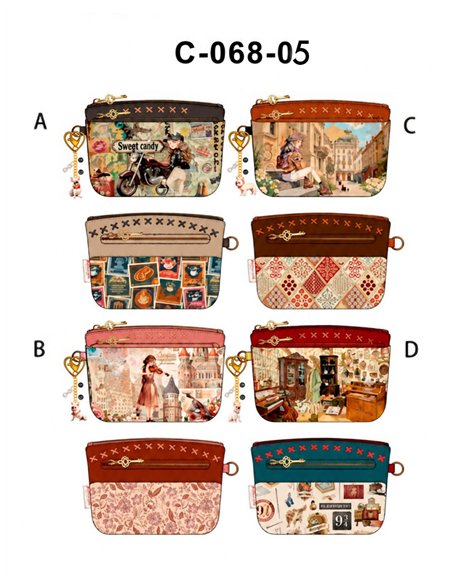Monedero estampado Sweet Candy con cremallera y colgante