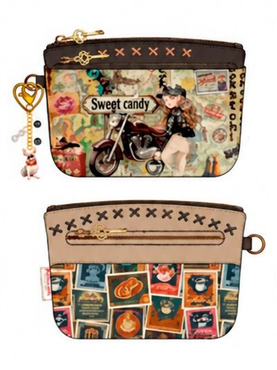 Monedero estampado Sweet Candy con cremallera y colgante