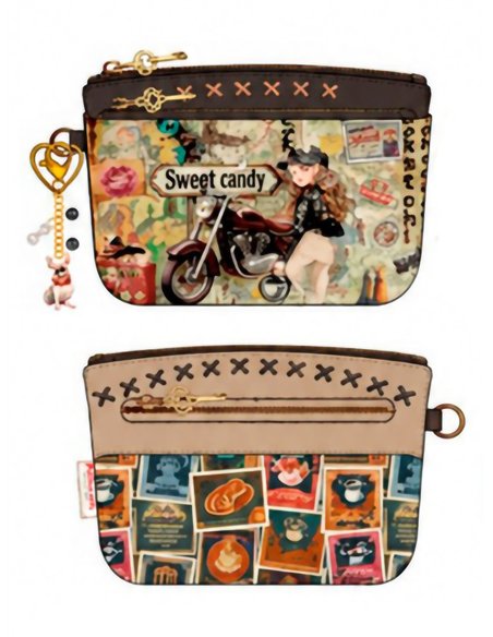 Monedero estampado Sweet Candy con cremallera y colgante