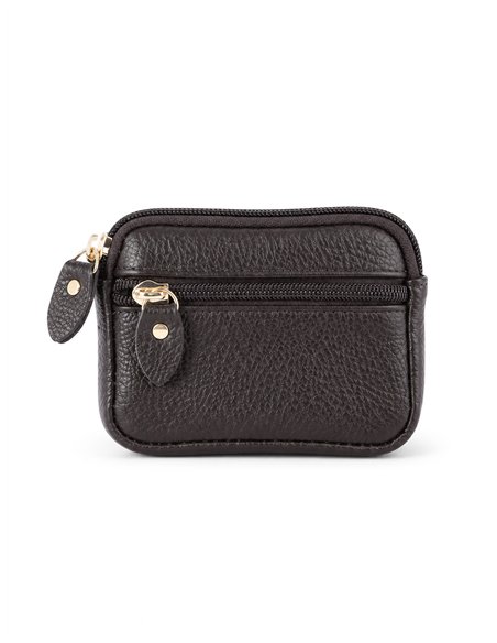 Compact rounded dual-zip coin purse