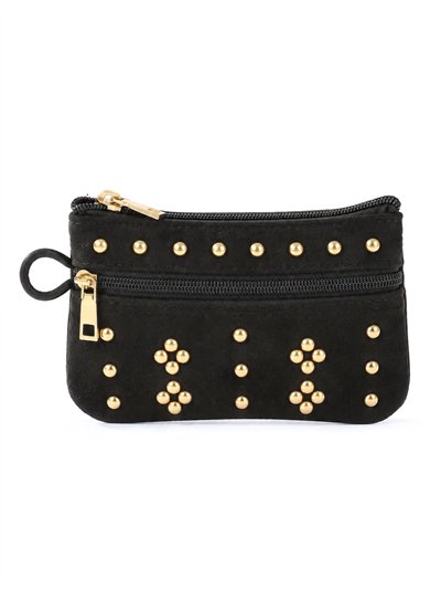 Geometric stud suede-look coin purse