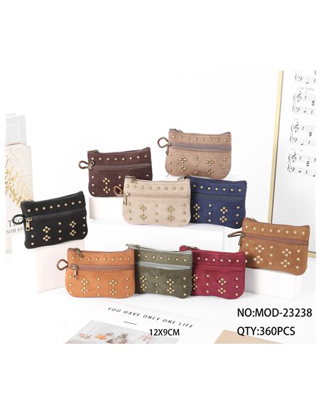 Geometric stud suede-look coin purse