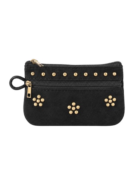Floral stud suede-look coin purse