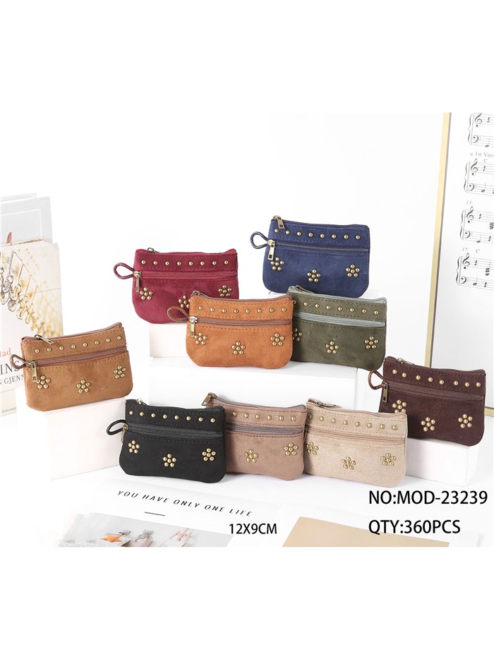 Floral stud suede-look coin purse
