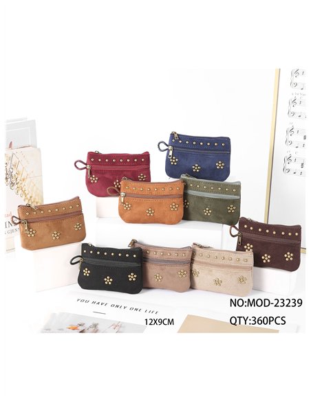 Floral stud suede-look coin purse
