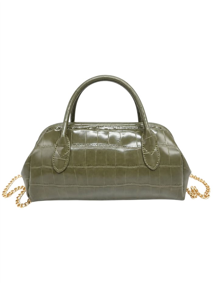 Bolso de mano efecto coco con cadena dorada