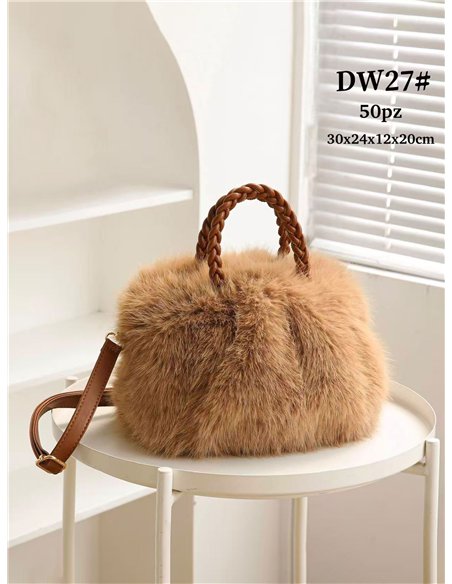 Bolso de pelo con asas trenzadas y bandolera