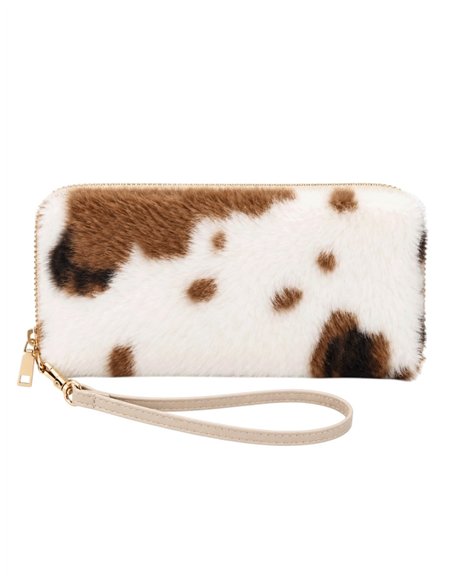 Cartera de pelo estampado con correa de muñeca