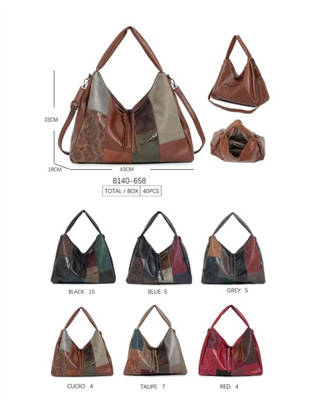 Sac hobo patchwork à pompon