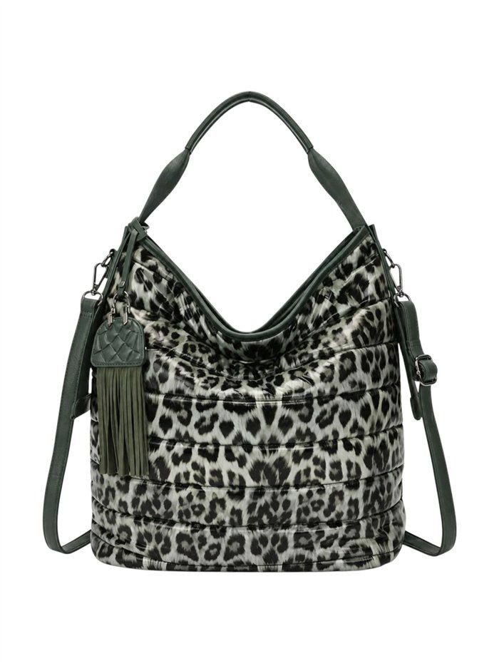Hobo-Tasche mit Tiermuster und Quaste