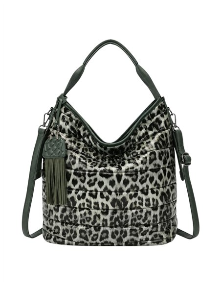 Hobo-Tasche mit Tiermuster und Quaste