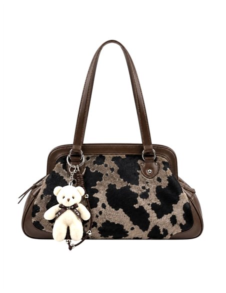 Bolsa de boliche com estampa animal e pingente.