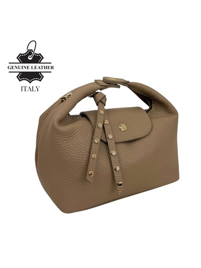 Leather top-handle bag with studs detail