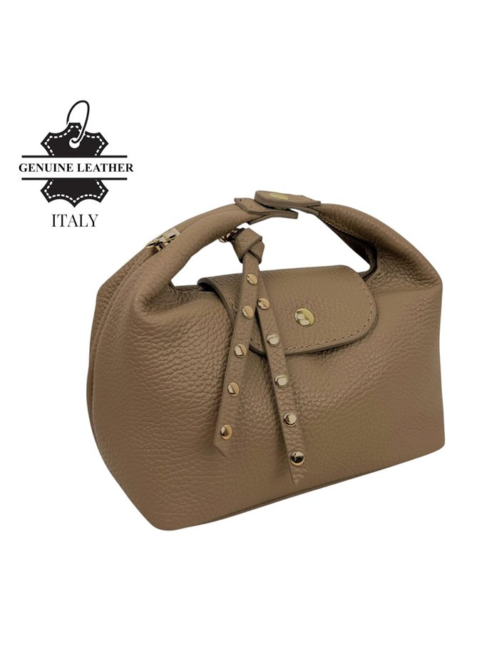 Leather top-handle bag with studs detail