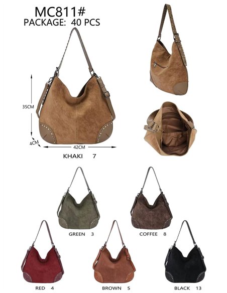 Bolso hobo efecto ante con tachuelas