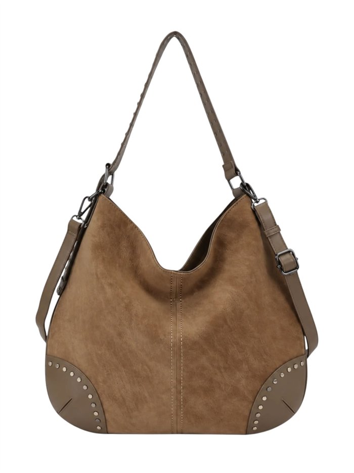Bolso hobo efecto ante con tachuelas