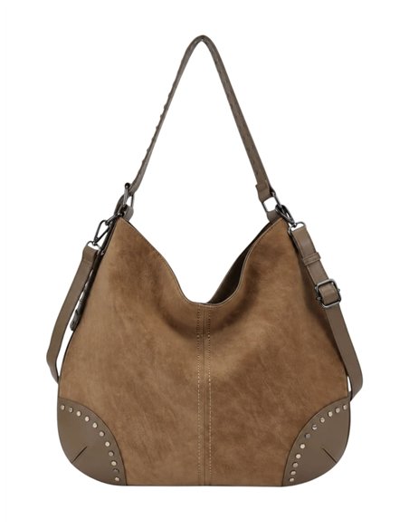 Bolso hobo efecto ante con tachuelas