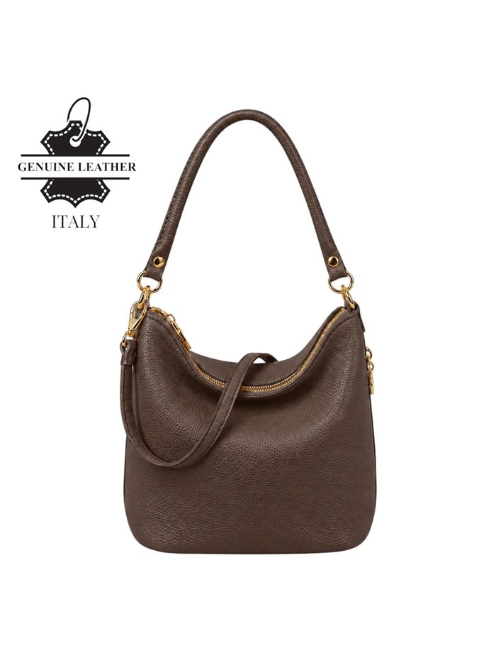 Bolso de hombro de piel italiana con cremalleras