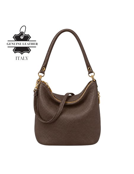 Bolso de hombro de piel italiana con cremalleras