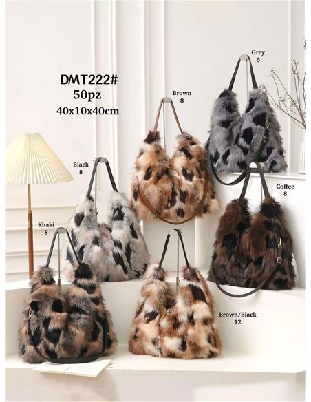 Oversized patchwork faux-fur tote