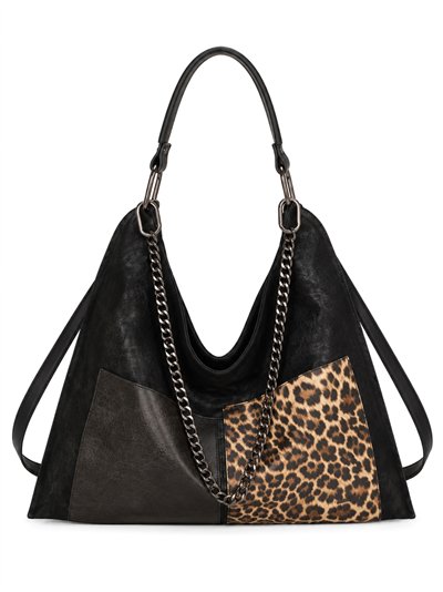 Hobo-Tasche mit Tiermuster und Kette
