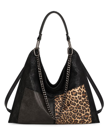 Hobo-Tasche mit Tiermuster und Kette