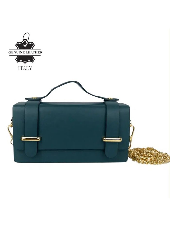 Mini bolso de mano de piel italiana con solapa y cadena