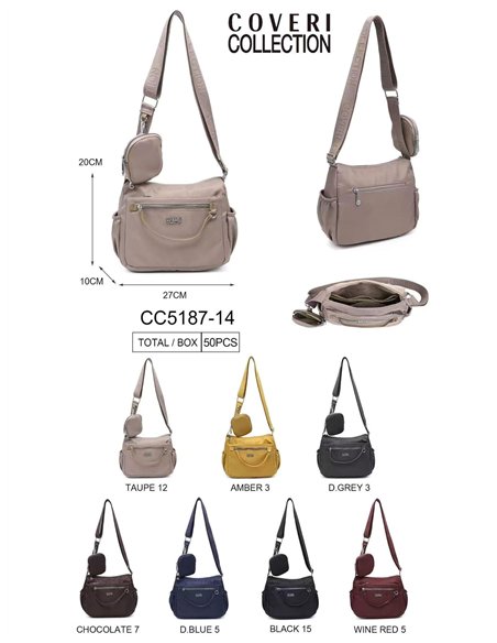 Bolso bandolera nylon multibolsillos con monedero