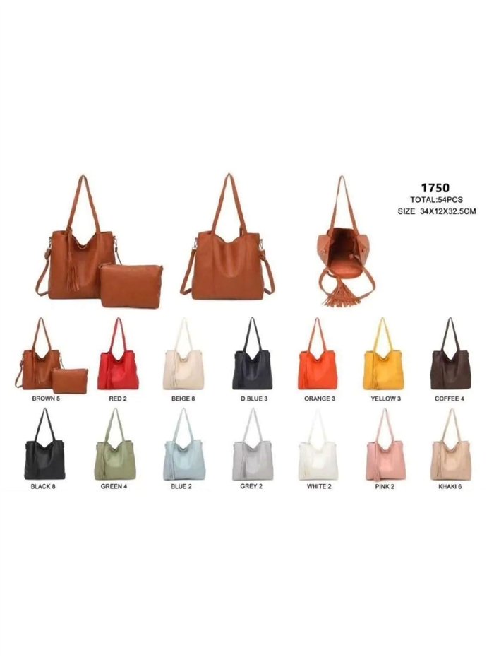 Bolso shopper amplio con neceser y borla