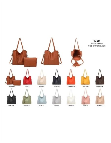 Bolso shopper amplio con neceser y borla